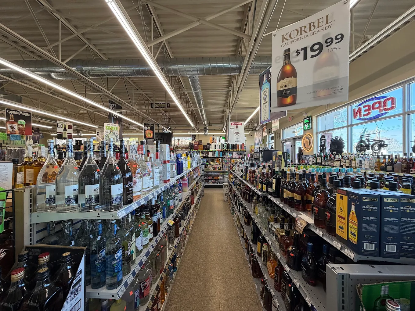 Spirits aisle — vodka, whiskey, and more